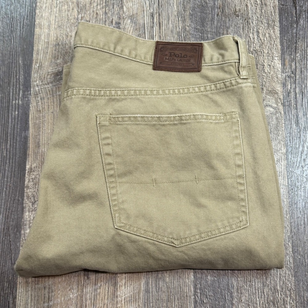 Polo Ralph Lauren Classic 867 Pants Men 42x36 (FITS 42x34) Tan Khaki Denim Jeans